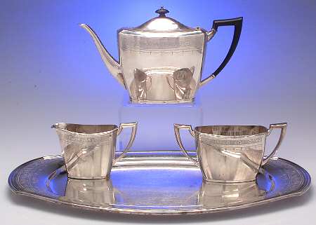 Paul Revere (Silverplate, Hollowware) 4 Piece Tea Set (with Tray)