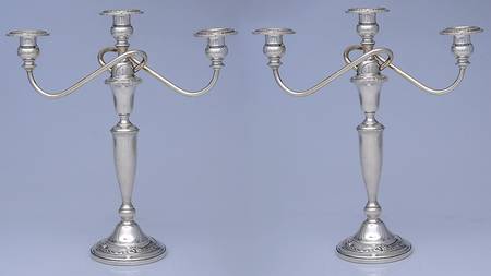 Damask Rose (Sterling, 1946, Hollowware) Pair of Weighted 3 Light Candelabra