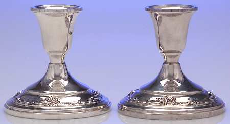 Damask Rose (Sterling, 1946, Hollowware) Pair of Weighted Console Candleholders