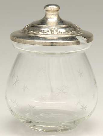Damask Rose (Sterling, 1946, Hollowware) Crystal Jam Jar & Silver Lid