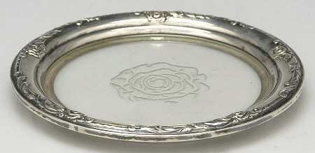 Damask Rose (Sterling, 1946, Hollowware) Crystal Lemon Dish with Sterling Rim