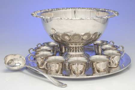 Du Maurier (Silverplate, Hollowware) Punch Set-Bowl, 10 Cups, Tray & Ladle