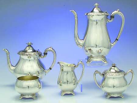 Glenrose (Silverplate, 1908, Hollowware) 5-Piece Plated Tea Set (with Waste)