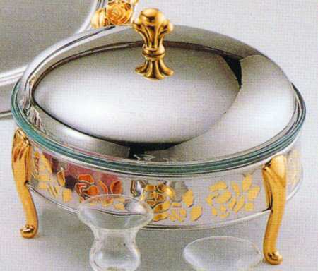 Golden Damask Rose (Stainless, Gold Accent, Hl Round Covered Baker W/Glass Liner
