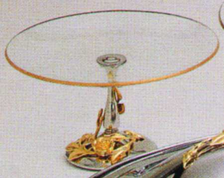 Golden Damask Rose (Stainless, Gold Accent, Hl 8" Crystal Compote with Stainless Base