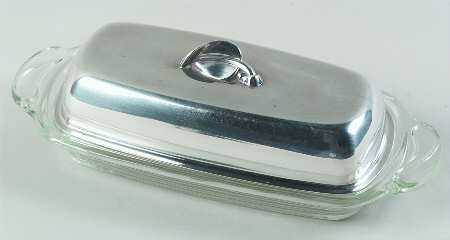 Meadowbrook (Silverplate, 1936, Hollowware) Crystal Butter with Silverplate Lid
