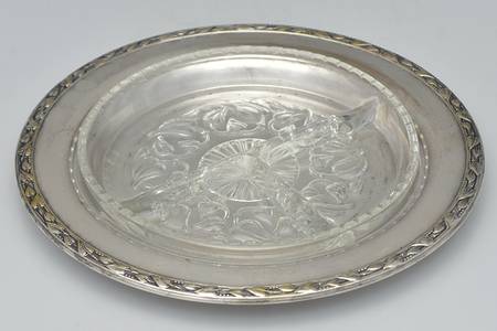Meadowbrook (Silverplate, 1936, Hollowware) 3 Part Relish W/Divided Glass Liner