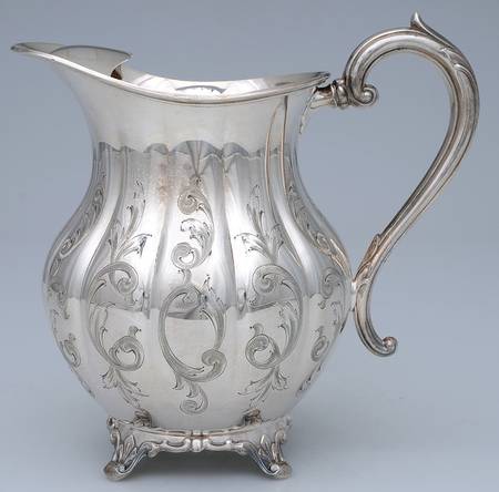 Melon-Hand Chased (Silverplate, Hollowware) Plated Water Pitcher with Ice Lip