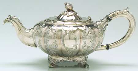 Melon-Hand Chased (Silverplate, Hollowware) Teapot