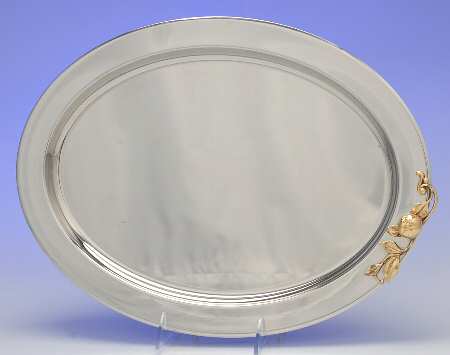 Apples & Twigs (Stainless, Hollowware, Gold Acct) 16" Oval Serving Platter