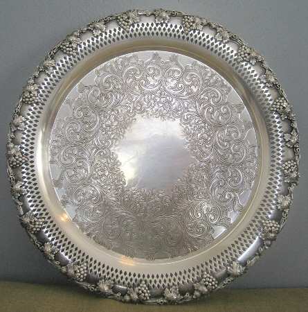 Old English Reproduction (Silverplate, Hollowware) Round Pierced Tray