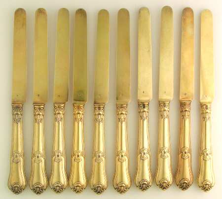 ODS3 (Sterling-Gold Vermeil) (Set 10) Hollow Hdl Blunt Knife w/Sterling Blade