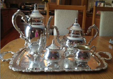 Bellfontaine (Silverplate, Hollowware) 5-Piece Silverplate Tea Set (with Tray)