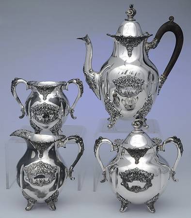 1204 (Silverplate, Hollowware) 4 Piece Tea Set (PTP, PCR, PSU, PWB)