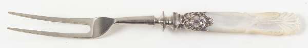 Flatware (Sterling Bolster) Pearl Handle Small Steak Carving Fork,Stnls Prongs