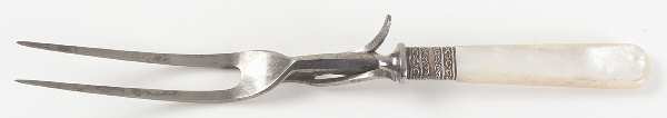 Flatware (Sterling Bolster) Pearl Handle Small Steak Carving Fork,Stnls Prongs