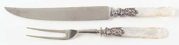 Flatware (Sterling Bolster) Pearl Handle Small Stnls Bld,Steak 2Pc Carving Set