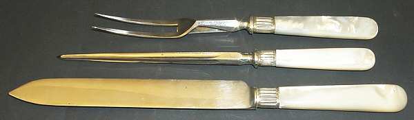 Flatware (Sterling Bolster) Pearl Handle Small Stnls Bld,Steak 3Pc Carving Set