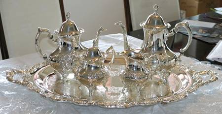 Jack Shepard Reproduction (Silverplate, Hollowware) 5-Piece Silverplate Tea Set (with Tray)