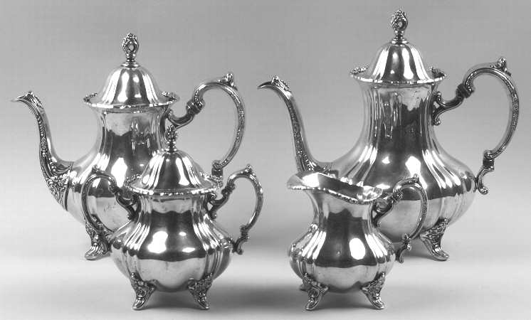 Lancaster Rose (Silverplate, Hollowware) (4 Piece) Silverplate Tea Set