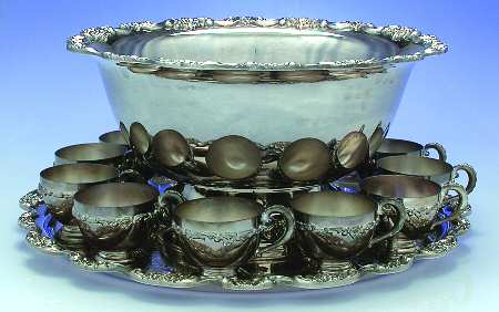 Lancaster Rose (Silverplate, Hollowware) 14 Pc Punch Set (PUN, 12 PUNC & PUNT) by Poole Silver 