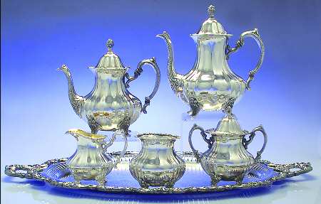 Lancaster Rose (Silverplate, Hollowware) 6-Piece Plated Tea Set (Waste & Tray)
