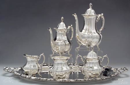 Lancaster Rose (Sterling, Hollowware) 6 Piece Tea Set (SCP, STP, SCR, SSU, SWB, WTL)