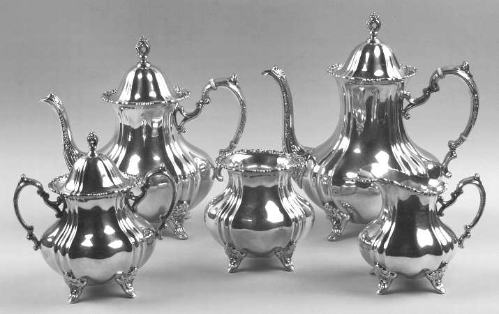 Lancaster Rose (Sterling, Hollowware) 5 Piece Tea Set (SCP, STP, SCR, SSU, SWB)