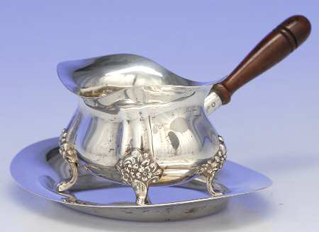 Lancaster Rose (Sterling, Hollowware) Pipkin with Wood Handle & Tray