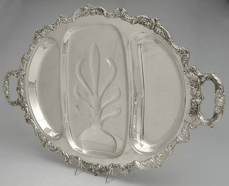 Old English (Silverplate, Hollowware) Large 3-Part Footed Meat Platter
