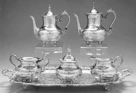 Old English (Silverplate, Hollowware) 6-Piece Plated Tea Set (Waste & Tray)