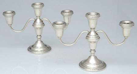 Sterling Hollowware Pair of Weighted 3 Light Candelabra