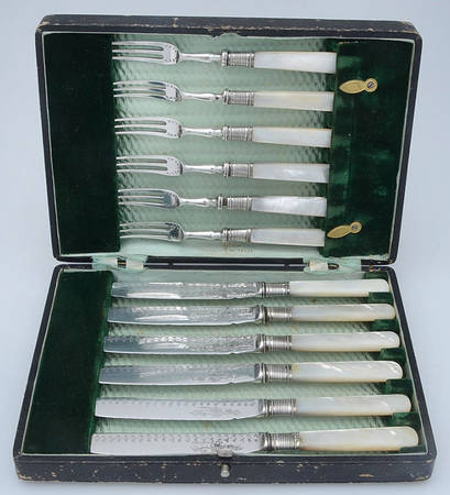 Flatware (Plated Bolster) Fruit Set-6 Forks & 6 Knifes w/Case