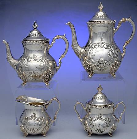 Old English (Sterling, Hollowware) 4 Piece Tea Set (SCP, STP, SCR, SSU)