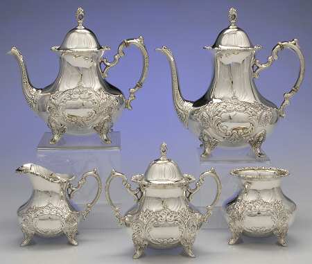 Crest of Windsor (Sterling, Hollowware) 5 Piece Tea Set (SCP, STP, SCR, SSU, SWB)