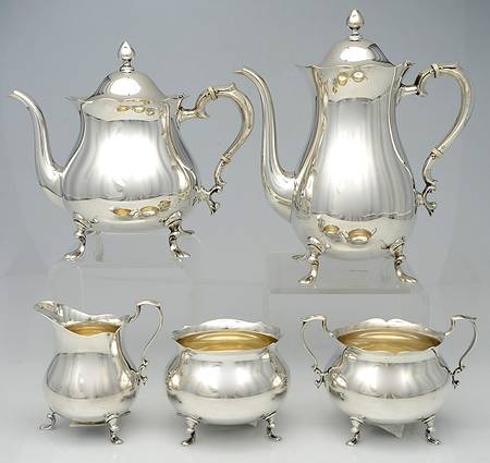 Jack Shepard Repro-Plain (Sterling, Hollowware) 5 Piece Tea Set (SCP, STP, SCR, SSUO, SWB)
