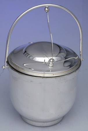 Silverplate Hollowware Hinged Bale Handle Ice Bucket & Lid, Liner