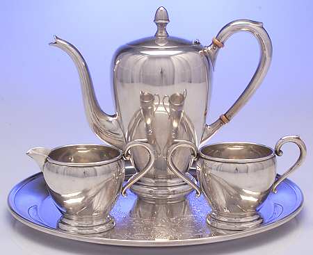 6 (Sterling, Hollowware) 3 Pc Tea Set with Complimentary Silverplate Tray
