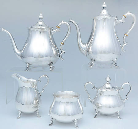 717 (Sterling, Hollowware) 5 Piece Tea Set (SCP, STP, SCR, SSU, SWB)