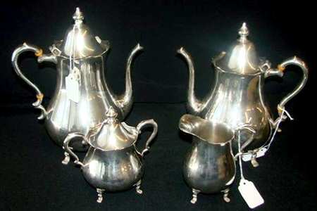 717 (Sterling, Hollowware) 4 Piece Tea Set (SCP, STP, SCR, SSU)