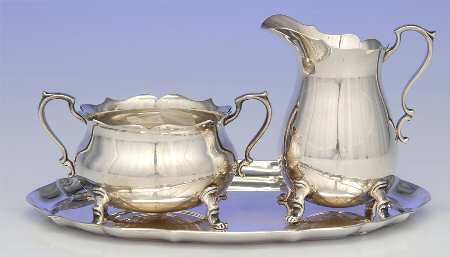 717 (Sterling, Hollowware) Creamer, Open Sugar & Tray Set
