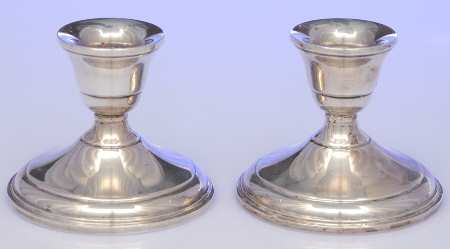 14 (Sterling, Hollowware) Pair of Console Candleholders