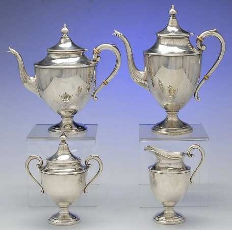 750 (Sterling, Hollowware) 4 Piece Tea Set (SCP, STP, SCR, SSU)