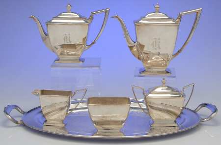 0315 (Silverplate, Hollowware) 6-Piece Plated Tea Set (Waste & Comp Tray)