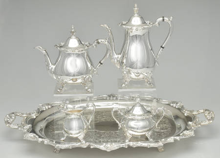 141 (Silverplate, Hollowware) 5-Piece Silverplate Tea Set (with Tray)