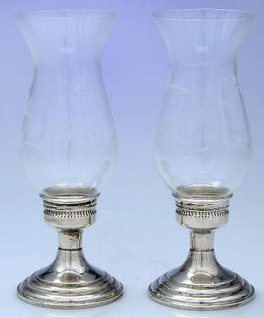 899 (Sterling, Hollowware) Pair of Weighted Hurricane Lamp & Globe