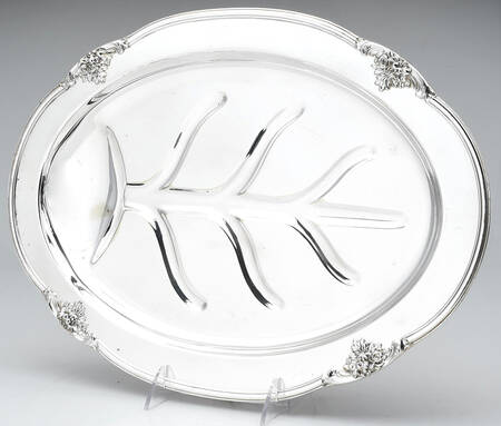 1618 (Silverplate, Hollowware) 16" 4 Toed Meat Platter with Well