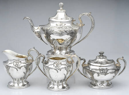 384 (Silverplate, Hollowware) 4 Piece Tea Set  (TP, CR, SU, WB)