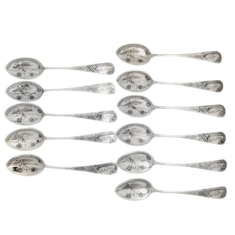 PKD12 (Sterling) Monogramed Bright Cut Ice Cream Spoon - Set of 11