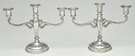 QAP1 (Pewter, Hollowware) Pair of 8" 3 Light Candelabras
